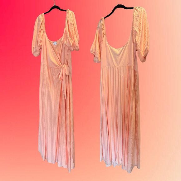 🤩HP!🤩 ASOS DESIGN Curve Peach Puff Sleeve Wrap Dress | US 18 - Picture 1 of 5
